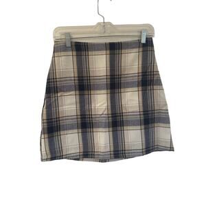Blue Rain Cream Blue Plaid Mini Skirt sz S NEW